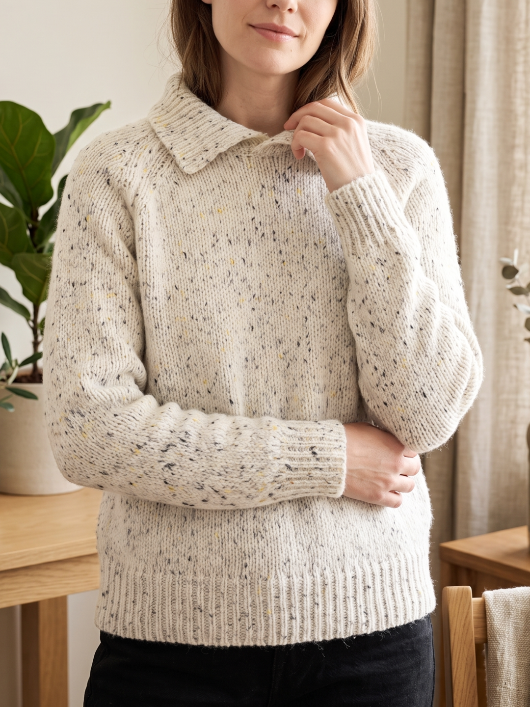 Cream Tweed Wool Blend Yarn