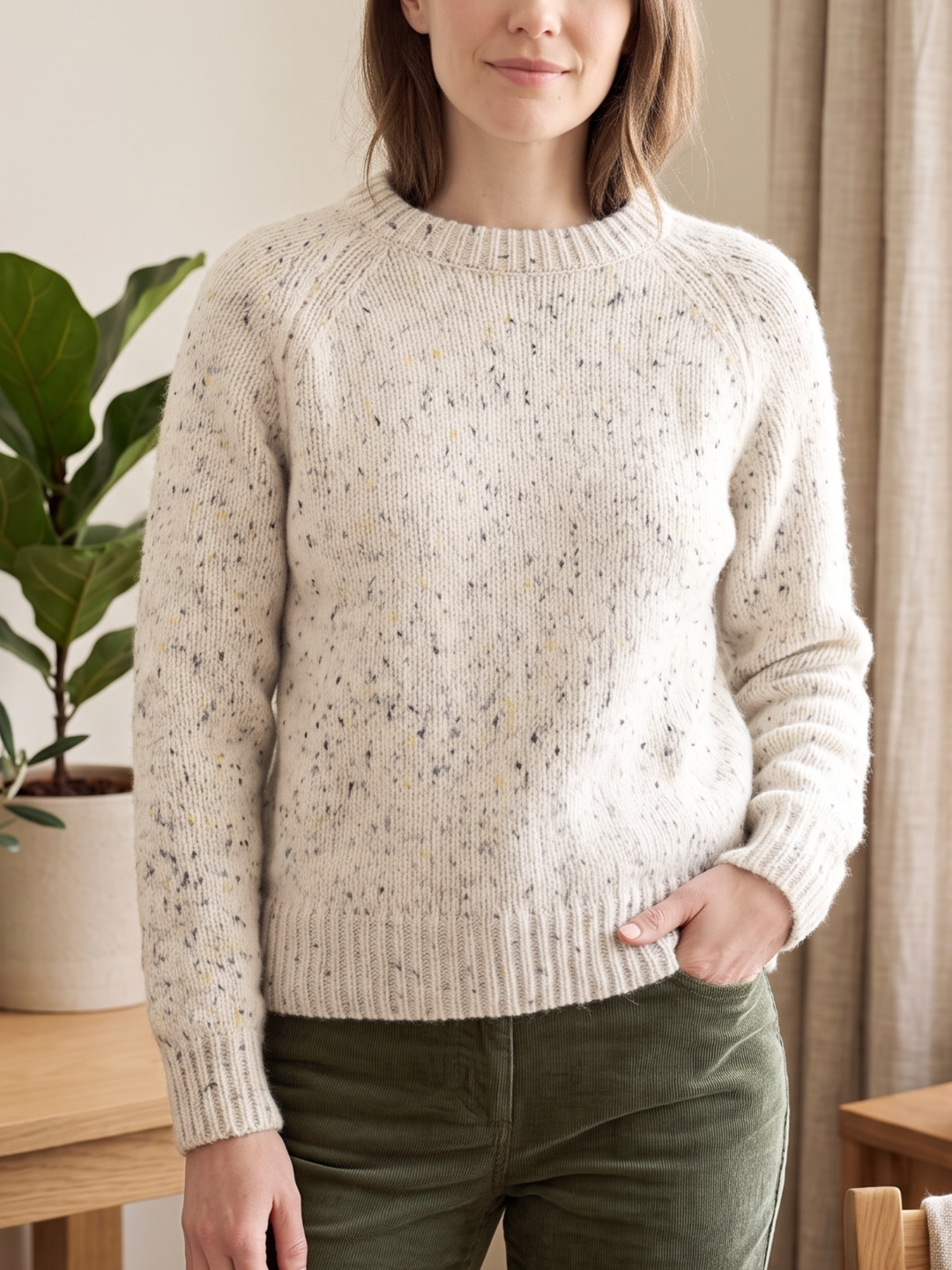 Cream Tweed Wool Blend Yarn