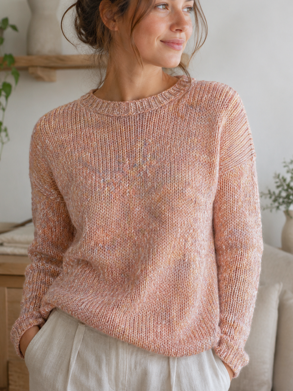 Coral Pink Tweed Wool Blend Yarn