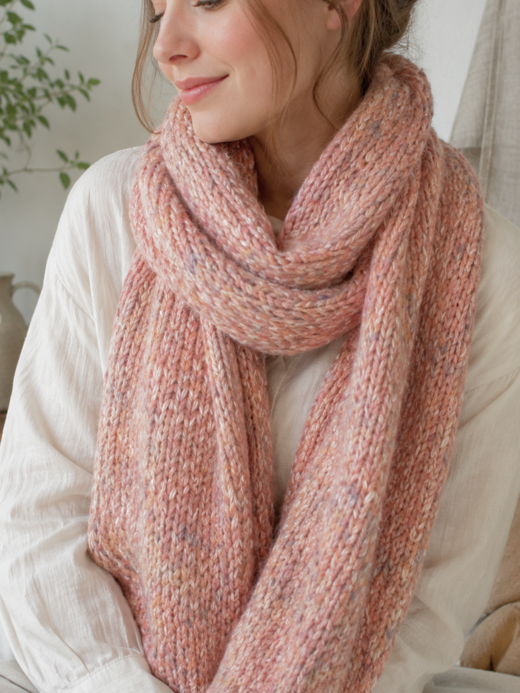Coral Pink Tweed Wool Blend Yarn