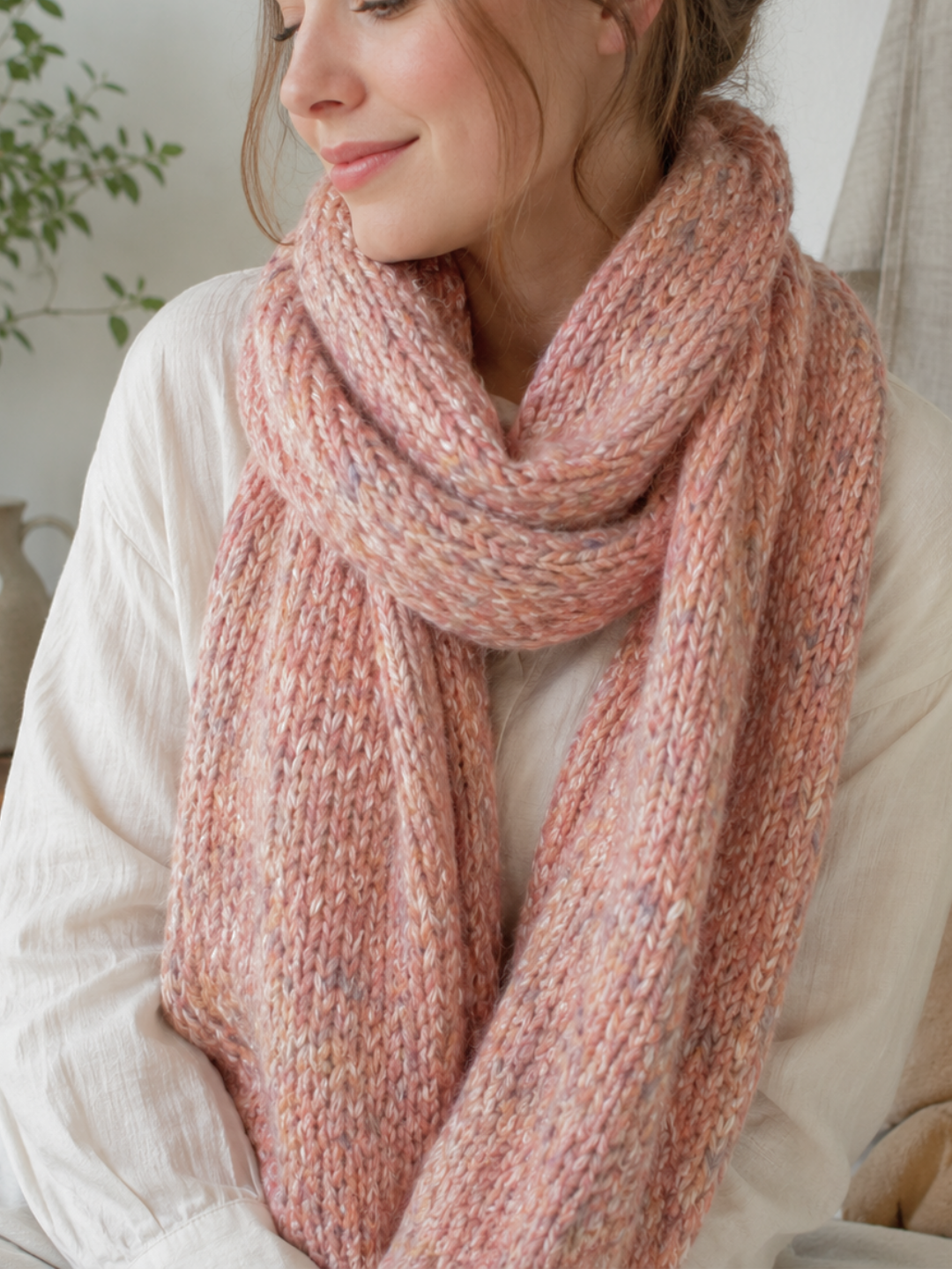 Coral Pink Tweed Wool Blend Yarn