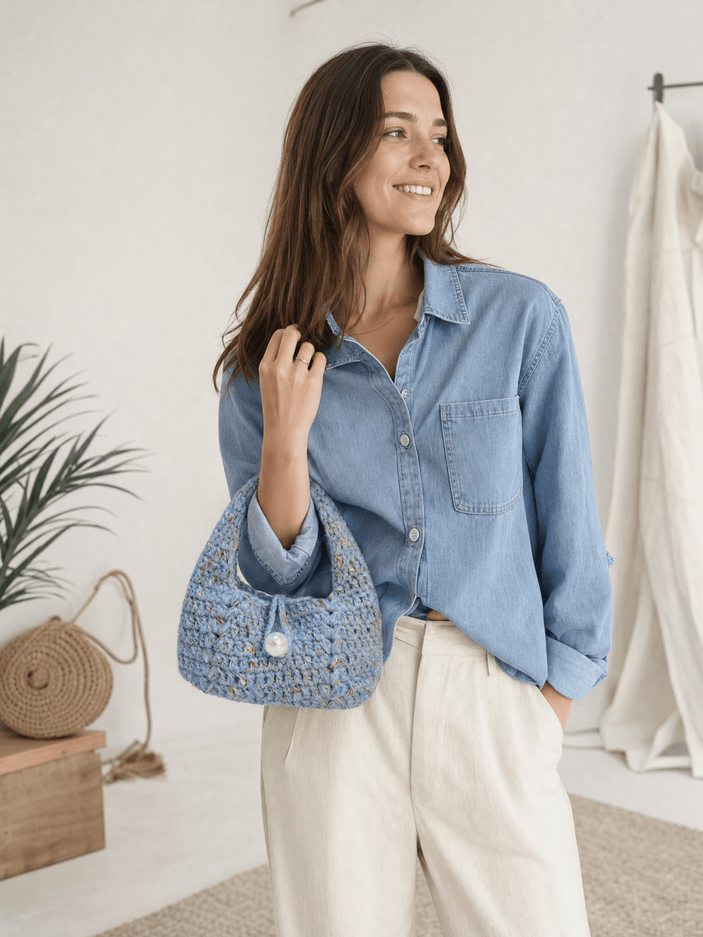 Chaine Trame - Textured Wool Wristlet Bag Crochet Kit in White ()